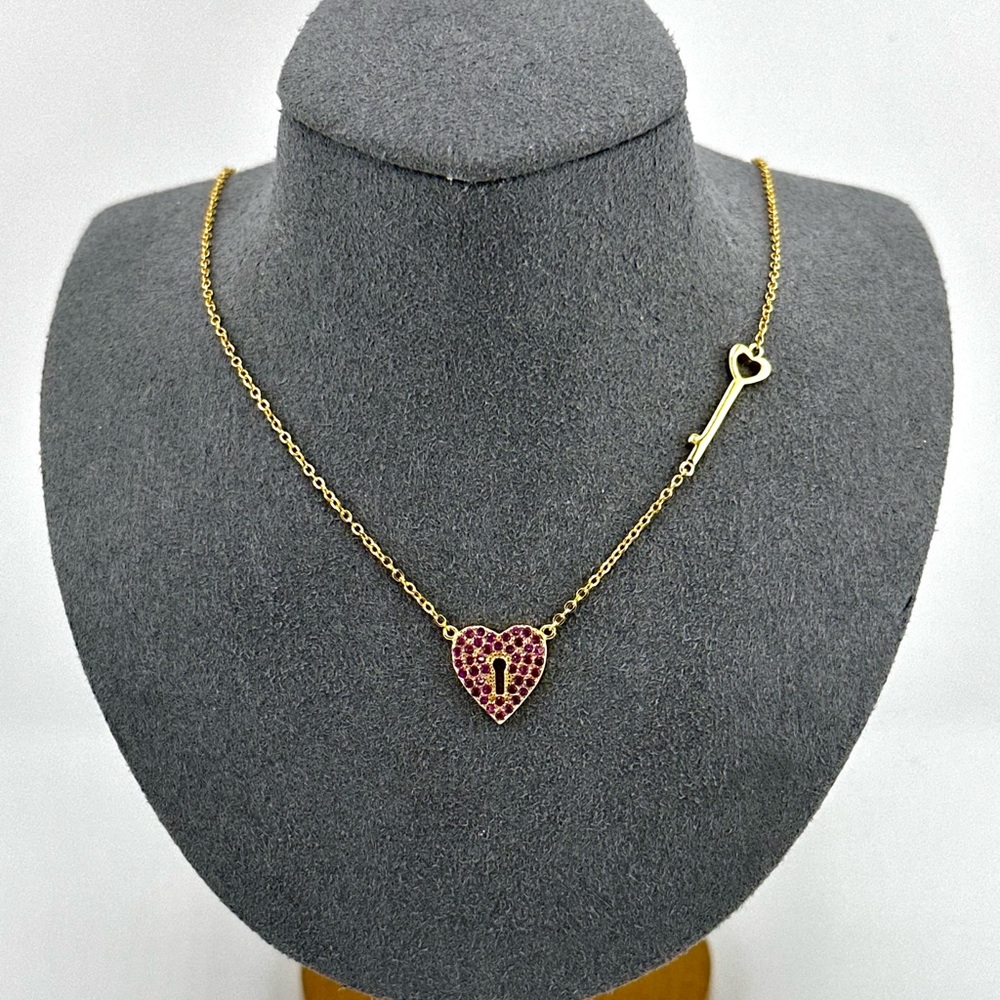 18K Gold Plated over 925 Sterling Silver Luxury Heart Lock With Key Necklace